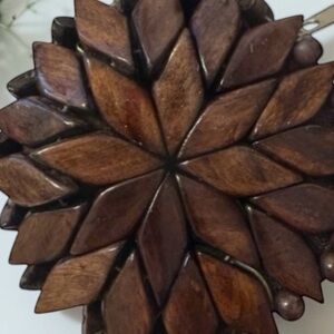 VINTAGE COIN PURSE Wood HANDMADE Flower Zip BRAZIL Fast Shipping 3358-23